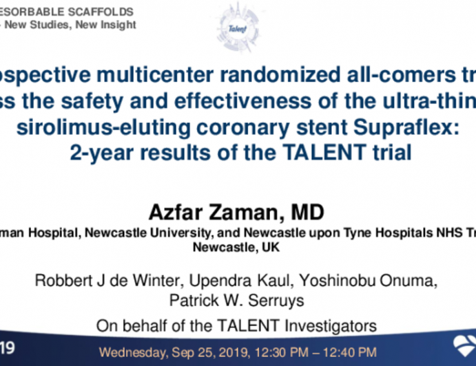 TCT 41: A prospective multicentre randomized all-comers trial to assess the safety and effectiveness of the ultra-thin-strut sirolimus-eluting coronary stent Supraflex: 2-year results of the TALENT trial