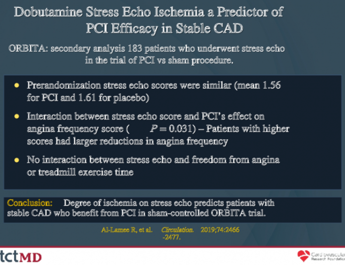 Dobutamine Stress Echo Ischemia a Predictor of PCI Efficacy in Stable CAD