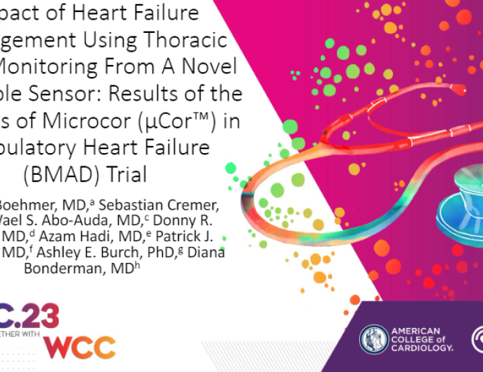 Impact of Heart Failure Management Using Thoracic Fluid Monitoring From A Novel Wearable Sensor: Results of the Benefits of Microcor (μCor™) in Ambulatory Heart Failure (BMAD) Trial